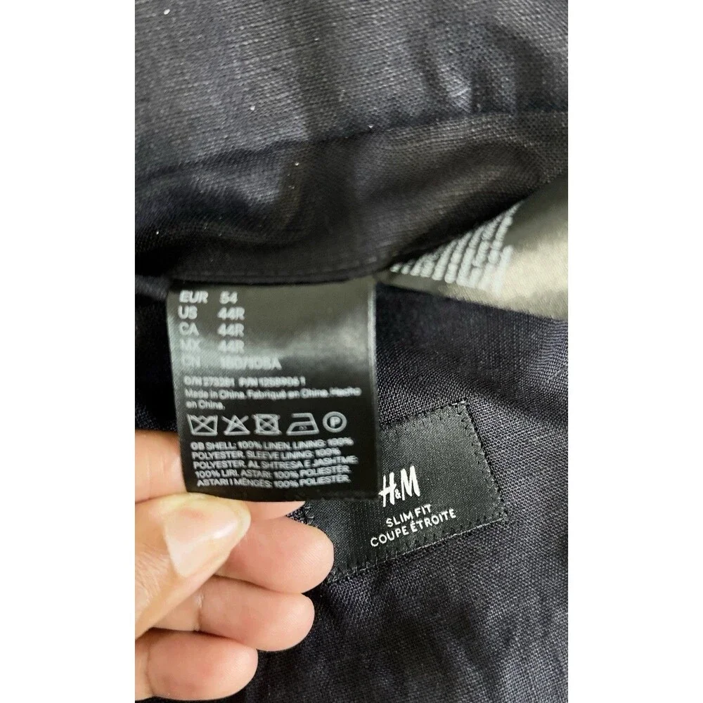 H&M Premium Slim Fit 100% Linen Blazer Jacket Dark Navy 44R EUR 54 NWT Preppy